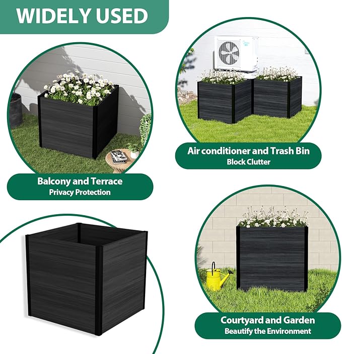 mondaria Modular Raised Garden Bed 4.8x2.6x2.5Ft Outdoor Rot-Resistant Planter Box Wood Plastic Composite DIY Combination Flower Bed Kit for Vegetables Herb (Black)