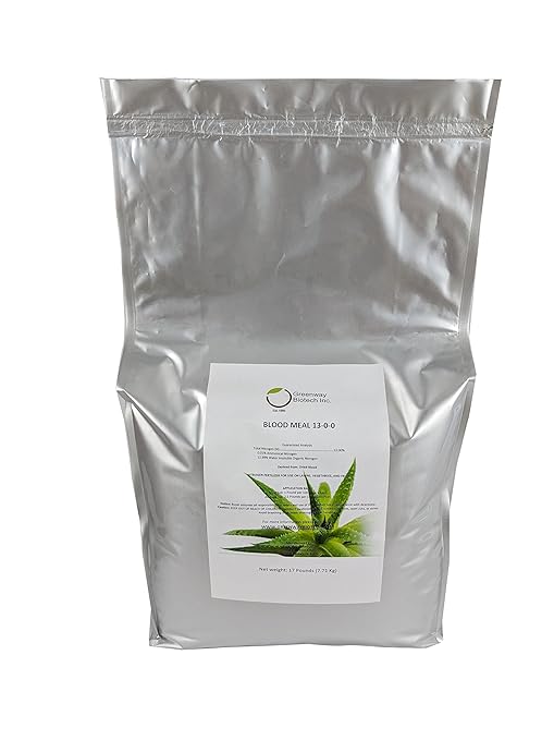 Greenway Biotech Inc. Blood Meal 13-0-0 for Flowers Fruits Vegetables Plants- Nitrogen Fertilizer Plant Food for Home Gardening - 17 Pounds