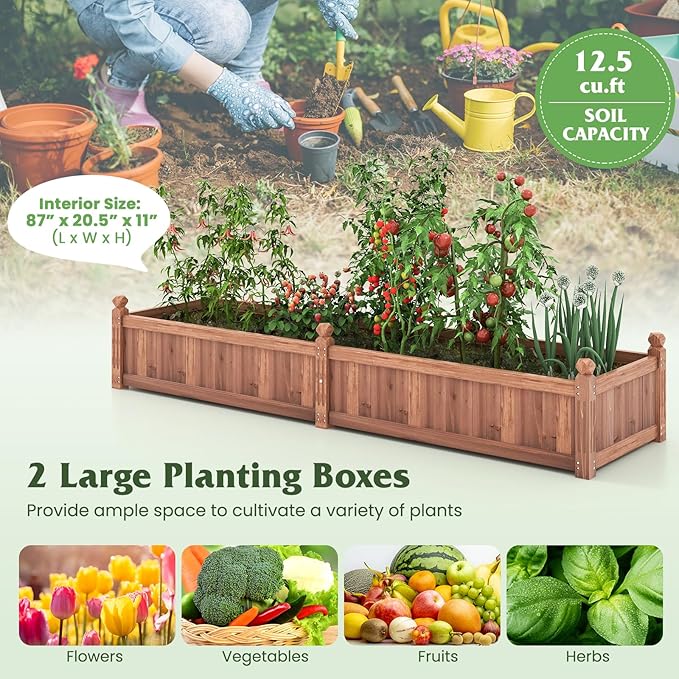 S AFSTAR Wooden Raised Garden Bed 91L x 24W x 16H Outdoor Rectangular Planter Box with Liner &amp 4-Corner Drainage Holes Planter Container for Garden Patio Raised Bed for Veggies Fruit Flower