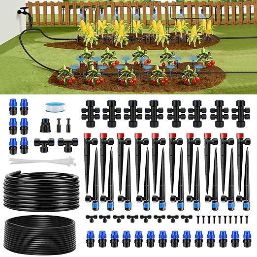 Snowtaros 240FT Quick-Connect Drip Irrigation System Automatic Garden Watering System Kit with 1/2 &amp 1/4 Fast-Lock Fittings Adjustable Sprinklers for Raised Beds Garden Greenhouse Lawn