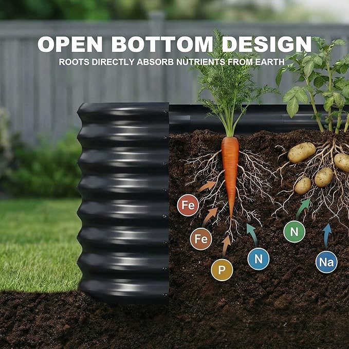 AHEONLAR 2 Pack 4×2×2ft Galvanized Raised Garden Beds Outdoor Oval Sturdy and Durable Planter Boxes for Vegetables Fruits Flowers and Plants Easy Assembly Black
