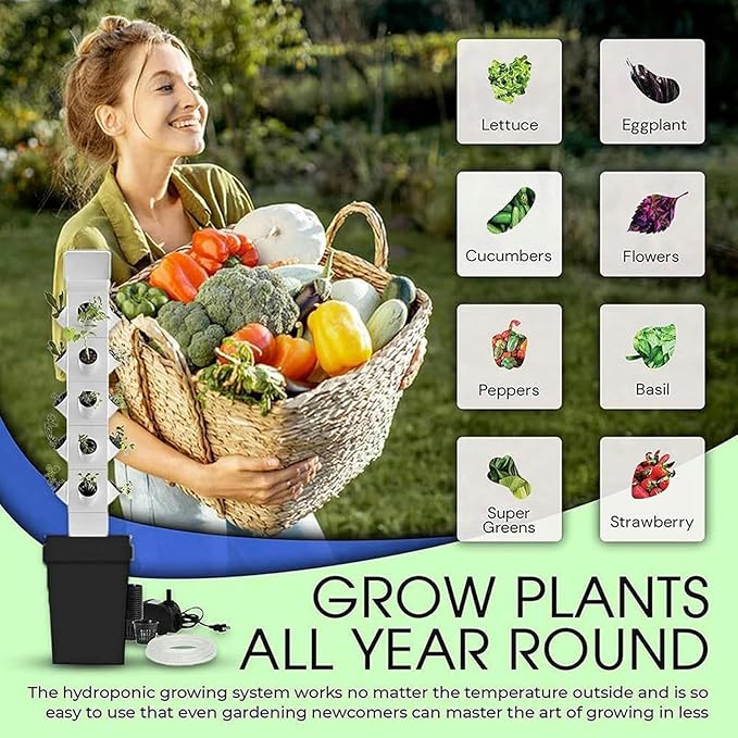 Garden Planter Hydroponics Tower Hydrating Pump/Timer/Adapter Aeroponics Growing Kit for Herbs Net Pots Fruits Vegetables24Holes//1pc