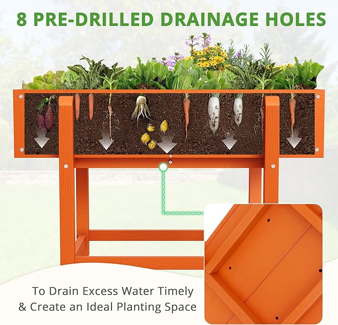 LUE BONA Raised Garden Bed with Wheels 39.4 * 16.7 * 28 in Poly Elevated Outdoor Planter Box with Tools Weather Resistant Standing Growing Bed Herb Planter for Vegetable Flowers Fruits