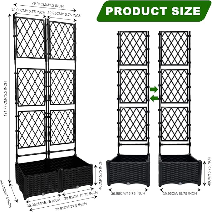 Planter with Trellis - Raised Garden Bed with Trellis 75.5x31.5x16 Privacy Screen Planter Box with Drainage Hole Outdoor Raised Garden Bed for Climbing Plants