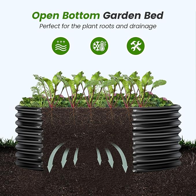 Land Guard 4×4×2ft Galvanized Raised Garden Bed Kit 2Pcs Planter Raised Garden Beds Outdoor Round Clearance Raised Garden Beds for Gardening Vegetables (Gray)