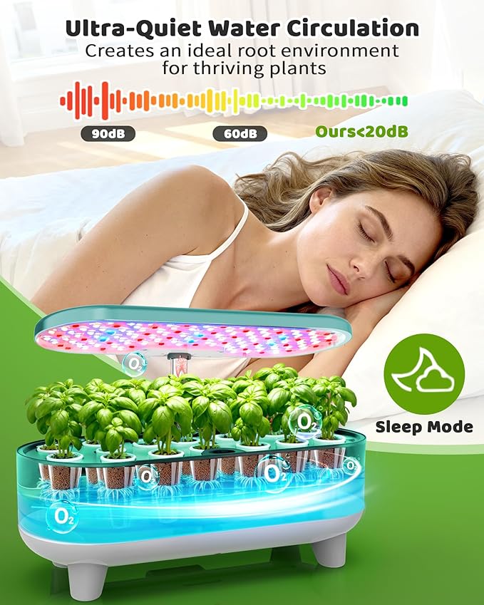 Hydroponics Growing System Kit 16 Pods Vertical 8L Indoor Gardening System for Herb Vegetable Fruit with LED Grow Light Smart Water Circulation 3 Light Modes &amp 2 Timer Green