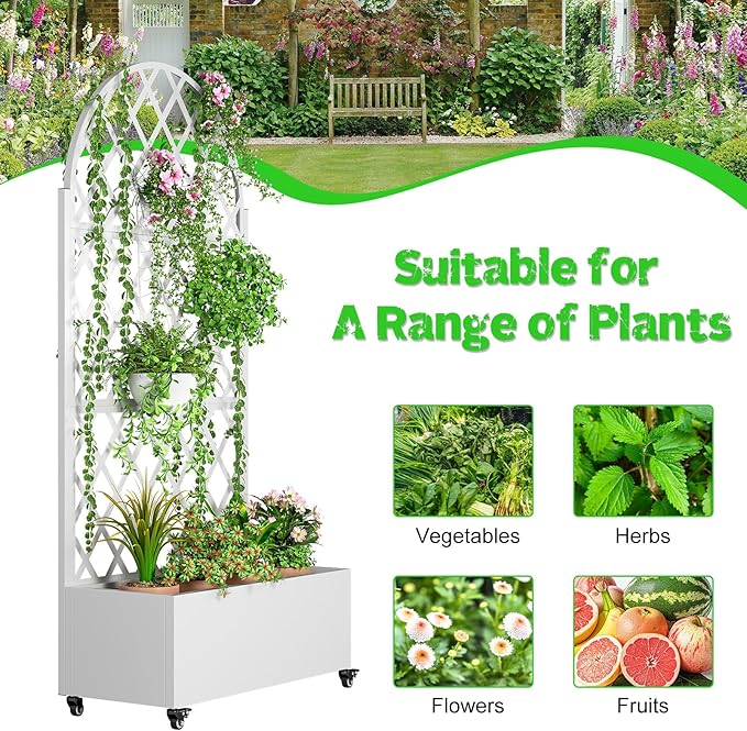 72 Tall Galvanized Steel Planter Box with Trellis - Rust-Resistant Raised Garden Bed with Wheels &amp Drainage Holes 35 L x 16 W Space-Saving Vertical Planter for Outdoor/Indoor Black