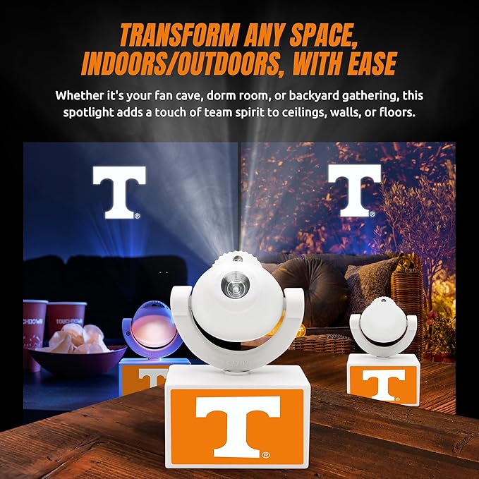 Sporticulture NCAA American Football Tennessee Volunteers - Adjustable Led Mini Spotlight Projector with 6 Team Logo Designs - Portable &amp Rechargeable Spotlight - Battery-Operated - 4.375” x 3.125