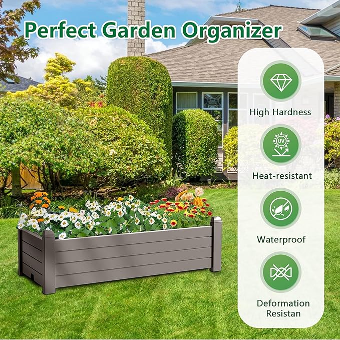 EasyUp Horticulture Garden Bed Divisible Resin Planter Box for Backyard Patio Balcony with 4 Legs(Gray43.31 * 17.72 * 12.6)