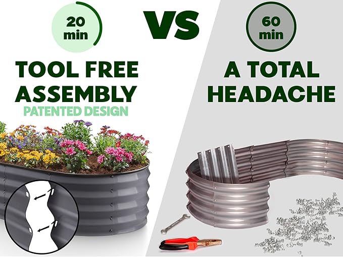 Plant &amp Plot Galvanized Raised Garden Beds Outdoor // 6×3×1 ft Planter Raised Beds for Gardening Vegetables Flowers // Large Metal Garden Box // Patented Tool-Free Design (Dark Gray)