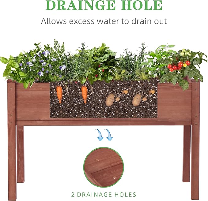 48×24×30 Inch Raised Garden Bed with Legs Solid Wood Elevated Planter Box Stand with Liner for Outdoor Backyard Patio Balcony