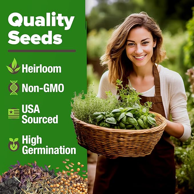 55 Vegetable Seeds &amp 15 Culinary Herb Seeds Pack – 32500+ USA Non-GMO Heirloom Seeds for Planting – Survival Garden Kit for Preppers – Gifts for Gardeners Men Women