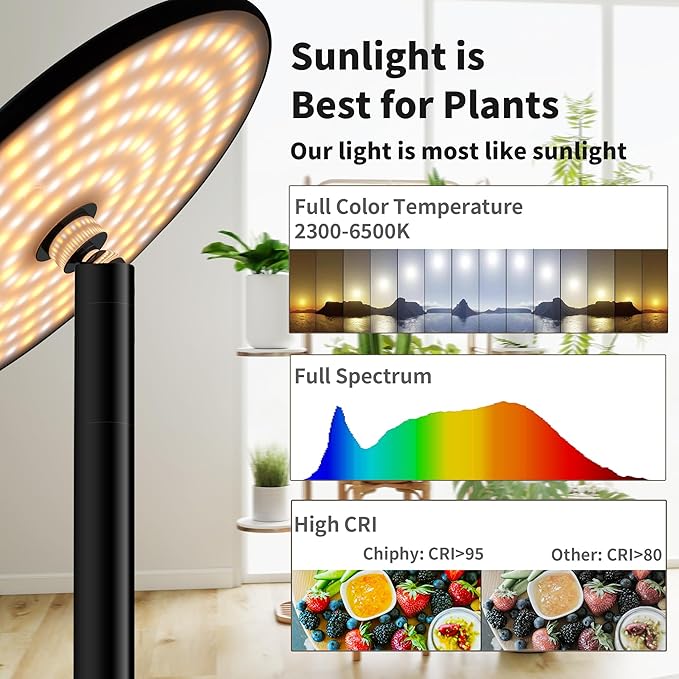 chiphy 69 Full Spectrum Grow Light for Indoor Plants 40W Tall Plant Lights with Tray 4/8/12H Timer 10 Level Dimmable Brightness Heights Adjustable Remote Control Ideal for Large Tall Plants