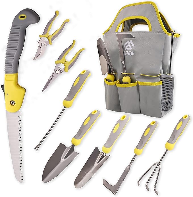 Elevon Garden Tool Set 9 PCS Stainless Steel Heavy Garden Tools Garden Tool Set with Waterproof Storage Bag Suitable for Planting Digging and Pruning The Best Choice for Garden Lovers