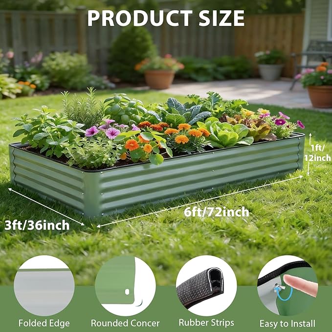 Galvanized Raised Garden Bed – 2 Pack 6x3x1 Ft Patented Leak-Proof Planter Box Outdoor Gardening Metal Raised Garden Beds Kits for Veggies Herbs &amp Flowers (Green)
