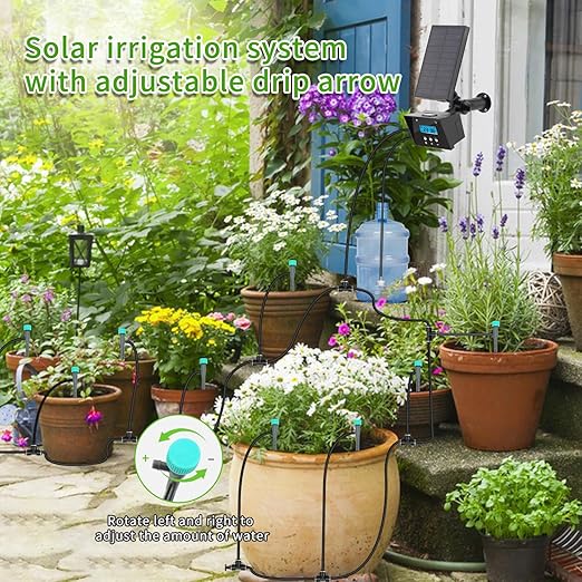 Solar drip Irrigation System Solar Automatic palnt Waterer for Outdoor Garden Irrigation System for VacationDrip Irrigation Kit with 2200mAh Battery&ampRain Sensing &ampLCD Screen