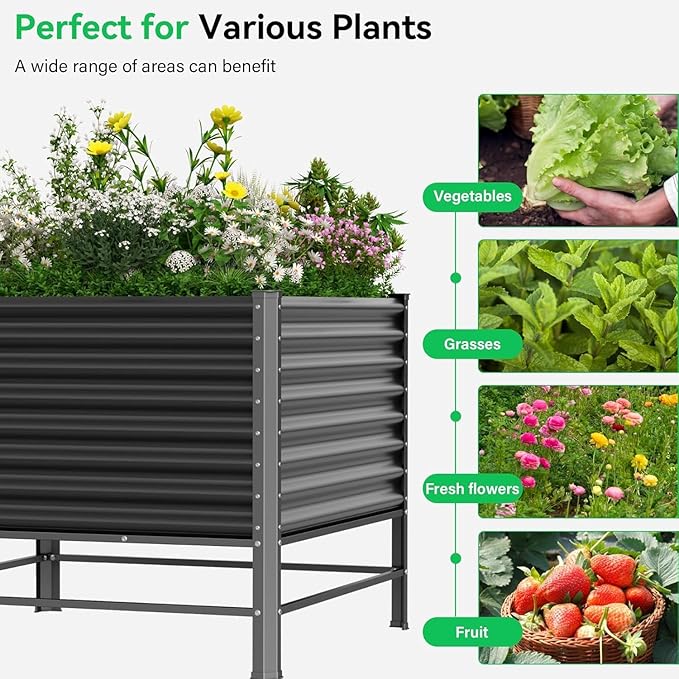 Galvanized Raised Garden Bed with Legs48×48×37in Large Metal Elevated Raised Planter Box Raised Garden Bed1200lb Capacity with Drainage Holes for Vegetables Lawn Green Flowers Fruits Terrace
