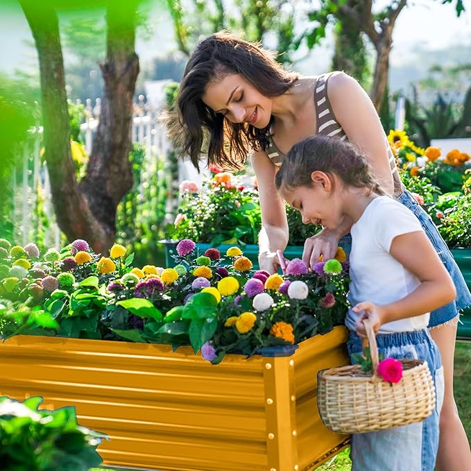 Land Guard Galvanized Raised Garden Bed with Legs Galvanized Planter Raised Garden Boxes Outdoor(Yellow)