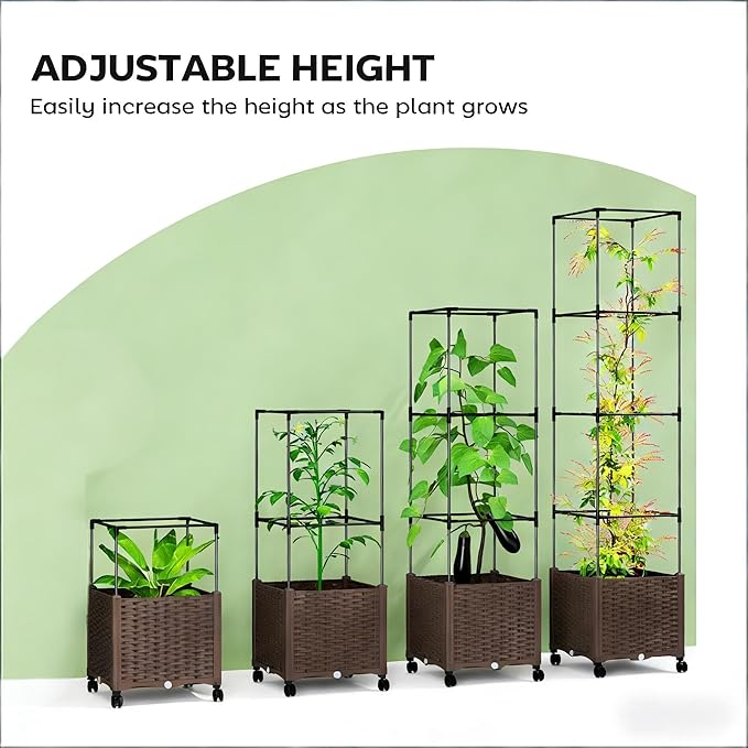 Rolling Raised Garden Bed with Attached Trellis Elevated Plant Cage for Easy-Access Gardening - No-Bend Design with Wheels Ideal for Tomatoes Cucumbers &amp Senior Gardeners