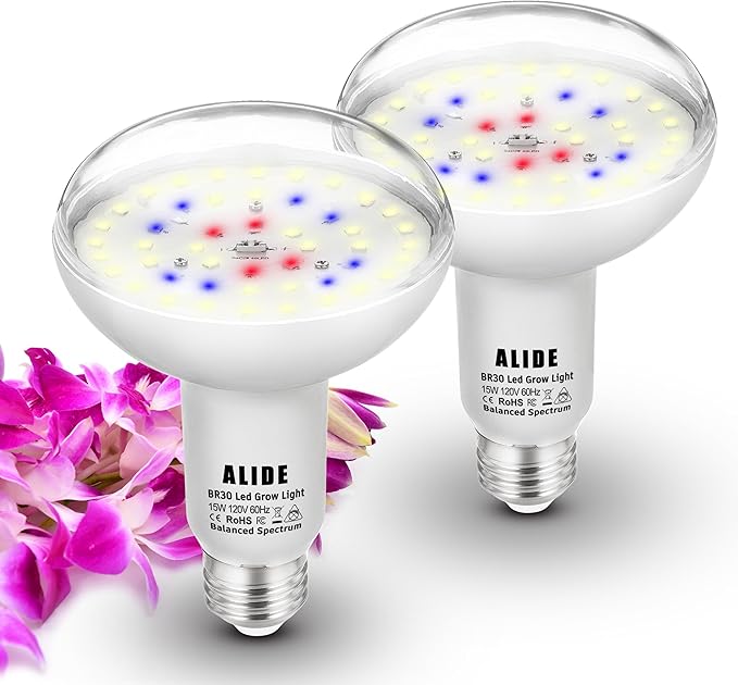 Full Spectrum BR30 Led Plant Grow Light Bulbs 15W 2000lmE26 BR30 Floodlight Sun Plant Growing Lamp200 Watt EquivalentBalanced Spectrum 5000K Red Blue for Seeds GreensIndore Garden Hydroponic2pcs
