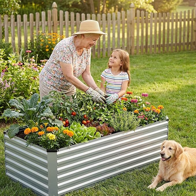 INNO STAGE 6x3x2ft Galvanized Raised Garden Bed Raised Garden Bed Kit-Metal Planter Box Outdoor Planting for Vegetables Fruits Herbs Flowers Silver