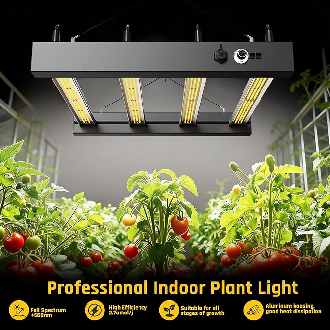 300W Full Spectrum LED Plant Grow Light 4 Light Bars Indoor Grow Light with Adjustable Brightness for Potted Plants from Seedling to Flowering on Balcony and Home Garden‌