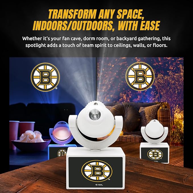 Sporticulture NHL American Hockey Boston Bruins LED Mini Spotlight Projector – 6 Team Logos Portable &amp USB Rechargeable – for Game Day Parties Dorm Rooms &amp More (No Button Batteries Required