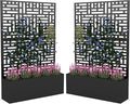 Metal Planter Box with Trellis70.9x47.2x15.7 Raised Garden Bed with Drainage Holes Privacy Planters for Outdoor Garden Bed for Climbing PlantsVegetablesand Vines2PCSBlack-Modular
