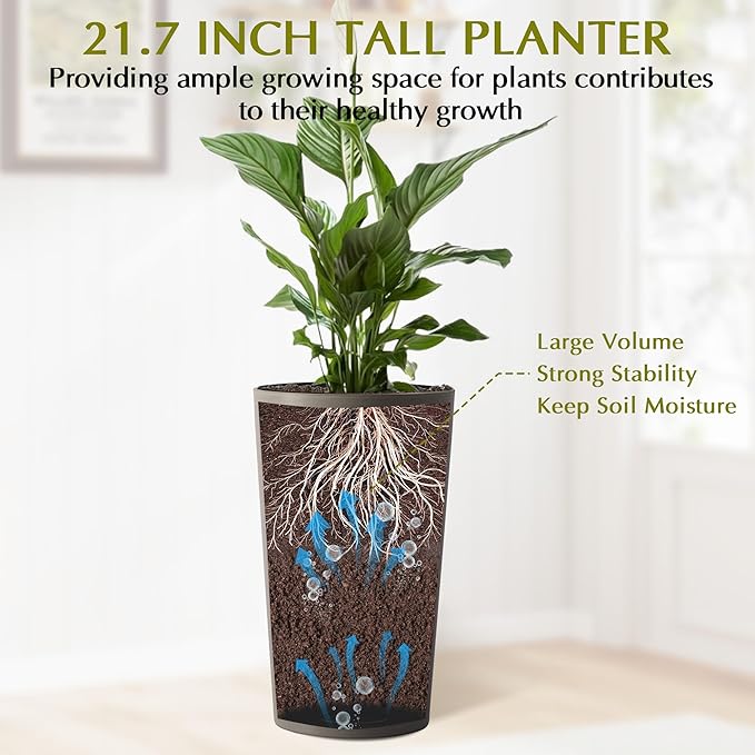 2 Pack Tall 21.7 in for Outdoor Plants Tall Square Planter Box Indoor Outdoor Porch Patio Flower Pot Big Tapered Matte Tree Flower Pot for Garden (Brown)