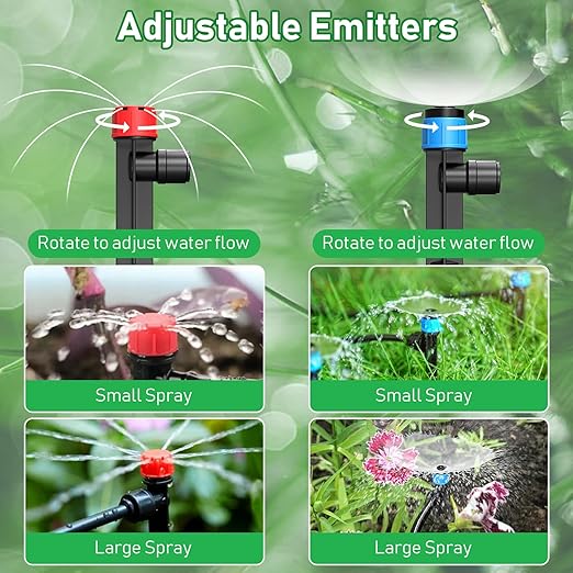 246FT Drip Irrigation System Automatic Drip Irrigation Kit with 1/2 Main Tube &amp 1/4 Branch Tubing Adjustable Drip Emitters Garden Watering System for Flower Bed Raised Beds Lawn Greenhouse