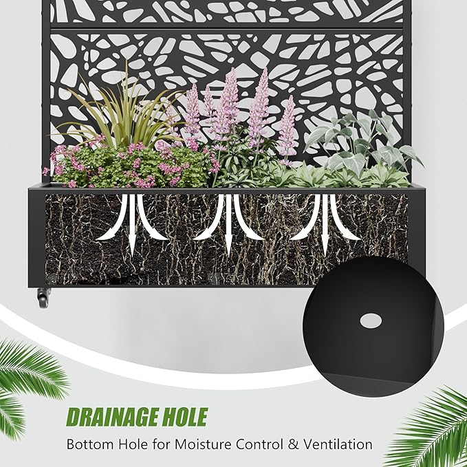 Casaphoria 72x35 Metal Raised Garden Bed with Trellis(2 Pack) Outdoor Planter Box with Wheels &amp Drainage Holes for Climbing Plants Flowers Elevated Garden Kit with Privacy Screen Black-Net
