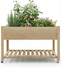 Wooden Raised Garden Bed with Wheels and Legs Planter Box with Storage Shelf &amp Protective Liner Outdoor Raised Planter Box for Growing Vegetables and Herbs Easy Assembly