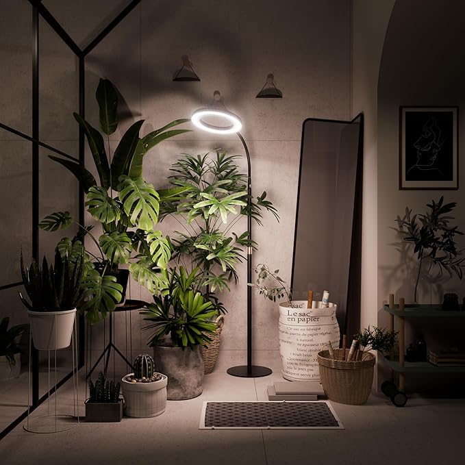 Grow Light Plant Light for Indoor Plants Full Spectrum Grow Lamp with Pedestal Stand Automatic Timer for 3H/9H/12H 10 Dimmable Levels Height Adjustable 51-67in Black