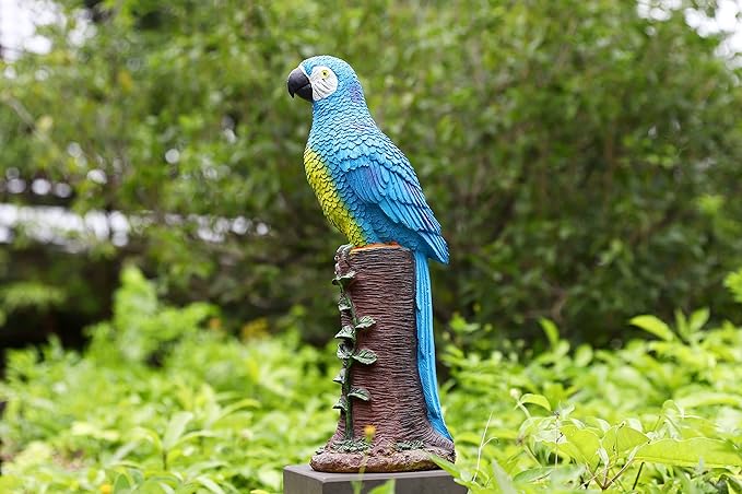 Techko Decorative Blue Parrot Outdoor Garden Statue Waterproof Solar LED Spotlight Tropical Tiki Decor
