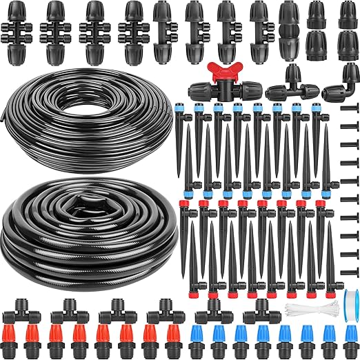240FT Drip Irrigation System for Garden 2025 NEW Drip Irrigation Parts Automatic Garden Watering System with 1/2 1/4 Irrigation Tubing Quick-Connect 1/4 inch Fittings3 Types of Drip Emitters