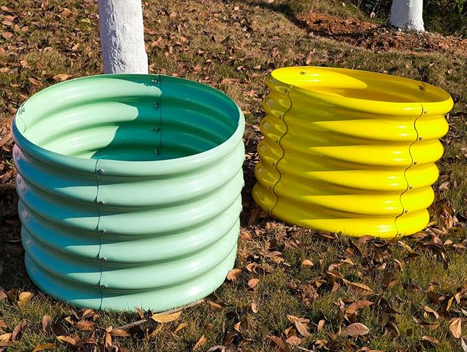 A ANLEOLIFE Kids Mini Raised Garden Beds Outdoor (4-Pack)-24x24x18in Round Galvanized Metal Planter Box for Planting Vegetables Flowers Fruits Eco-Safe &amp Easy Setup Mint Green