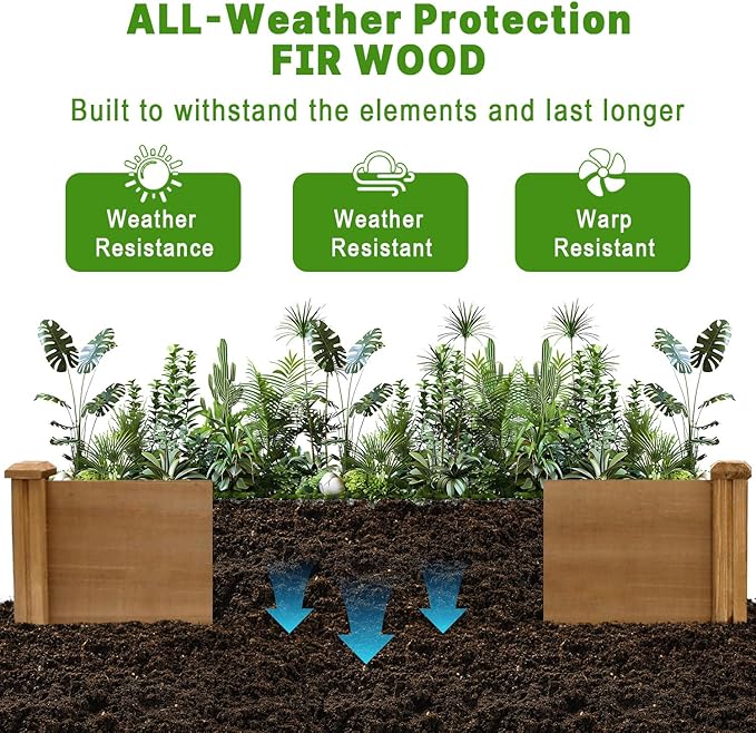 PetsCosset 8x2Ft Raised Garden Bed – Planter Box for Outdoor Plants Fir Wood Garden Beds for Vegetable Herb and Flower Cultivation – Easy Assemble