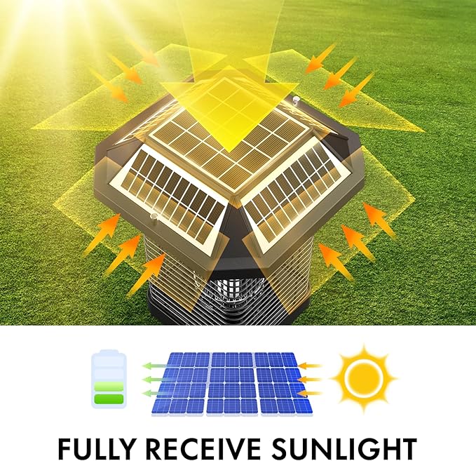 LiBa Solar Bug Zapper Outdoor 2 in 1 Mosquito Zapper Cordless &amp Rechargeable Solar Insect Killer Lamp 3500V Mosquito Catcher Decor Light for Patio Garden Backyard