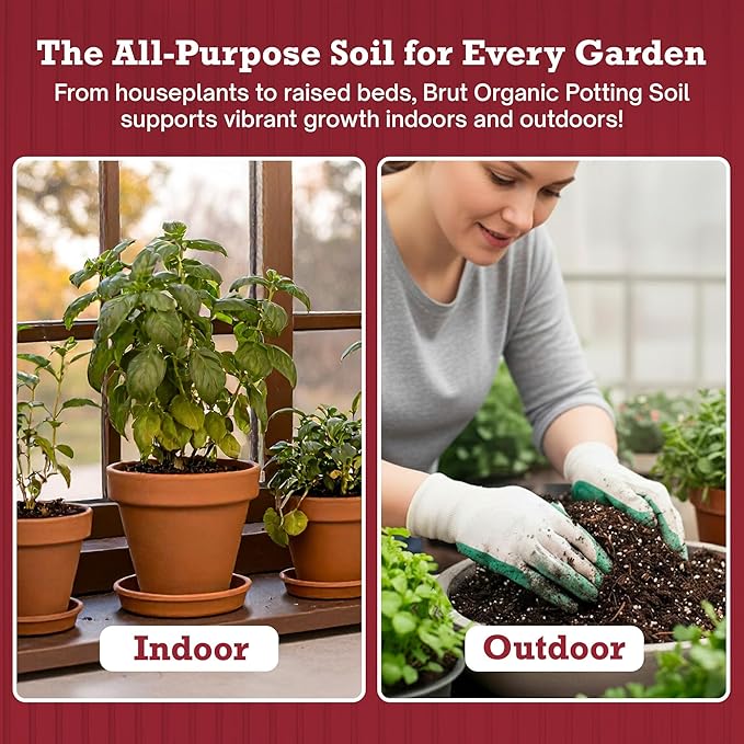 Brut Farms Organic Starter Pack Trio – All-Natural Potting Soil Nutrient-Rich Worm Castings &amp Additive-Free Cow Manure Compost – Safe for Indoor and Outdoor Plants - Gardening for Beginner