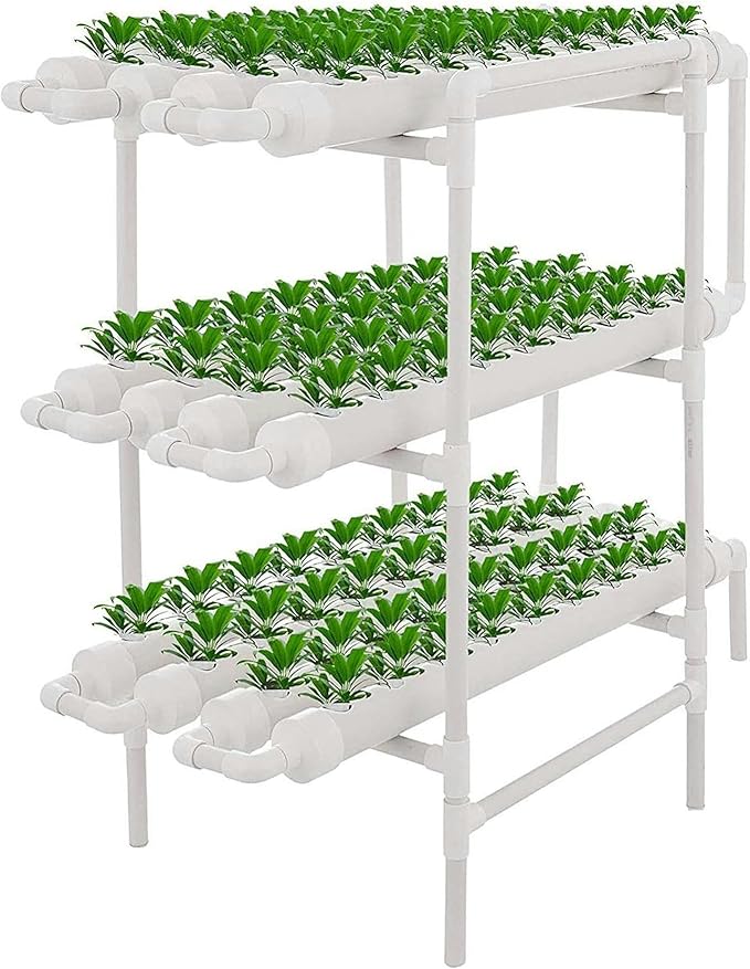 Hydroponic Grow Kit 3 Layers 108 Sites for Vegetables Salad Greens Flowers Fruits PVC Hydroponic Pipe Water Pump and Timer/1PC