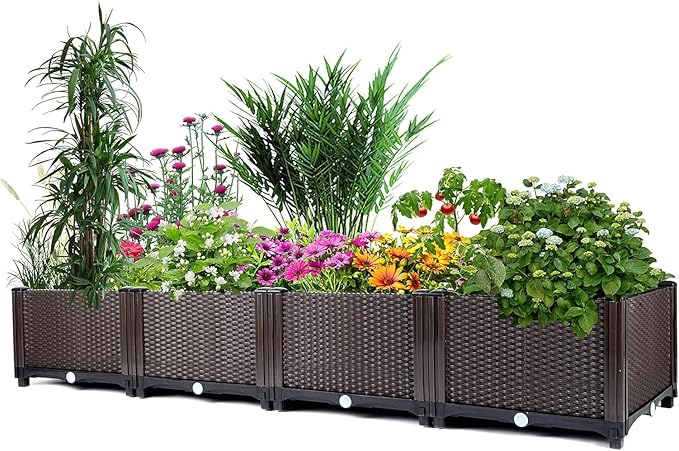 GarveeLife Deep Raised Garden Beds Plants Garden Boxes with Drainage Plugs for Veggies Flowers Herbs Deep Root Plants Growing Brown