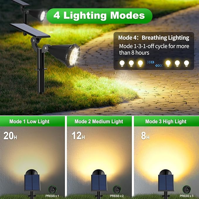 8 Pack Solar Spot Lights Outdoor Waterproof 180 Adjustable Solar Powered Landscape Lights for Yard Garden Pathway Porch Pool Wall 4 Lighting Modes Warm White