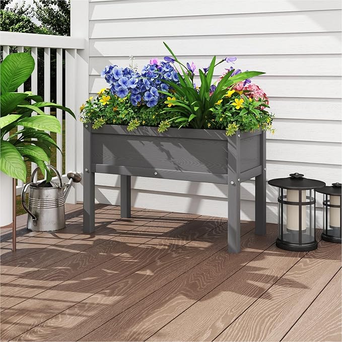 Small HDPE Raised Garden Bed Elevated Planter Box with Legs Outdoor All-Weather Planter Raised Beds for Seeds Herbs Flowers Vegetables (Grey)