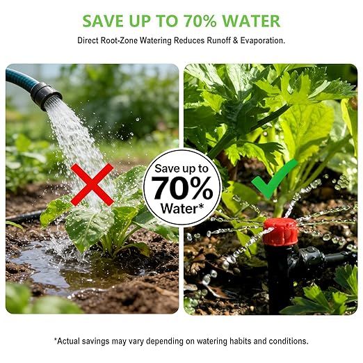 230FT Drip Irrigation System Kit Quick Push-to-Connect Garden Watering System with 1/2'' &amp 1/4'' Tubing Adjustable Drippers &amp Sprayers Auto Irrigation System for Raised Bed Lawn Greenhous