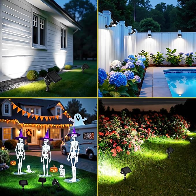 ROSHWEY Solar Landscape Spot Lights Spotlights Outdoor Waterproof with 2 Brightness Mode Landscape Lighting Solar Lights for Garden Yard Pathway (Cool White 10 Pack)