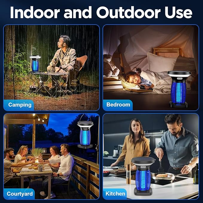 Solar Bug Zapper Outdoor Waterproof Portable &amp Rechargeable Bug Zapper with Panel Sensor &amp LED Night Light Mosquitoes Zapper Electric Fly Zapper for Home Patio Backyard Camping