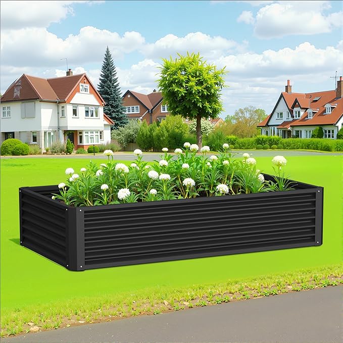 8x4x3ft Rectangular Galvanized Raised GBeds 36 Tall Large Capacity Metal Planter Box for Outdoor Gardening Vegetables Deep Raised Bed with Easy Planting and Installation