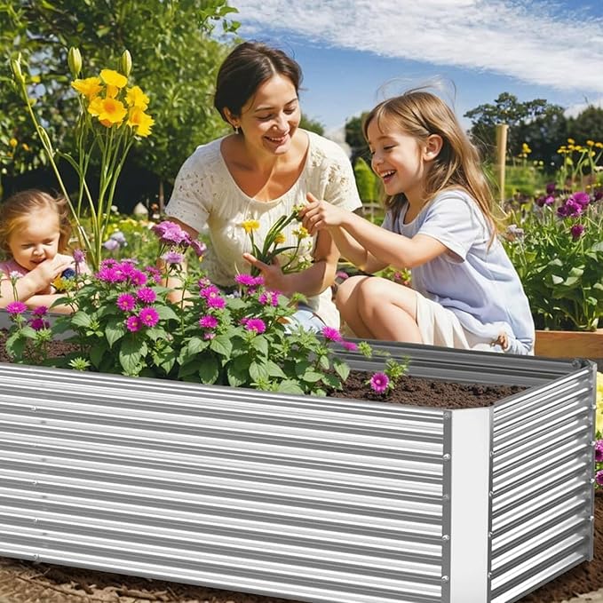 2 Pack Tall 8x4FT Corrugated Galvanized Steel Raised Garden Bed Outdoor Metal Above Ground Garden Bed for Vegetables and Flowers Rectangle Raised Beds for Gardening