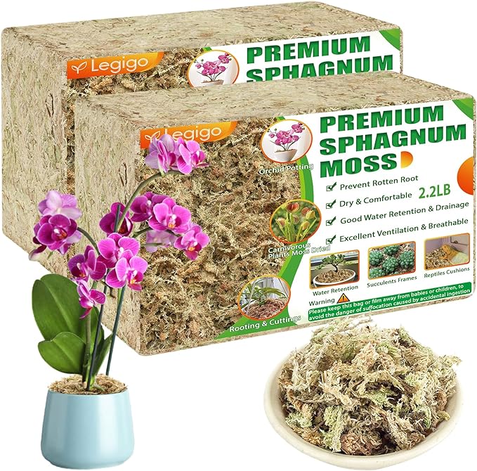 Legigo 4.4LBS Premium Sphagnum Moss for Plants- 80QT Natural Succulent Carnivorous Plant Moss Dried Long Fiber Orchid Moss for Orchid Repotting Succulent Sarracenia Potted Plants Gardening &amp Rept