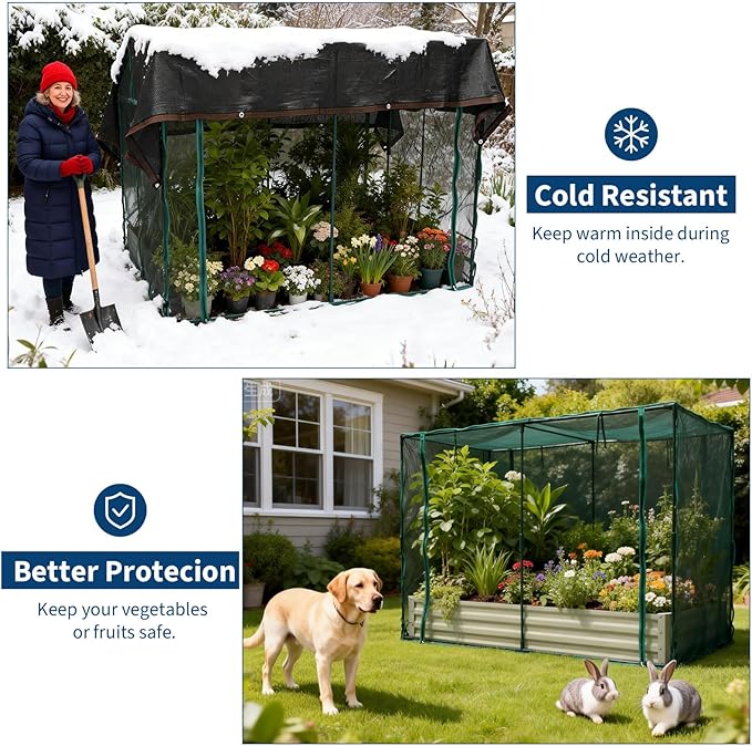 GarveeHome Galvanized Raised Garden Bed with Cover &amp Shade Cloth Kit 6x3ft Open Base Metal Planter Box for Vegetables Herbs Flowers - Outdoor Gardening Protection from Birds Animals
